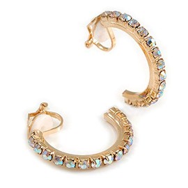 25mm D/AB Crystal Half Hoop Clip On Earrings/Gold Tone/Small