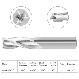 EANOSIC - Broca espiral de corte ascendente de 3 flujos con vástago de 1/2 pulgadas, diámetro de corte de 1/2 pulgadas, longitud de corte de 1-1/4 pulgadas, fresadora CNC de carburo para mortajas de madera, grabado (longitud total de 3 pulgadas)