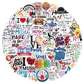 50Pcs Love Music Stickers, Trendy Musical Symbol Stickers Decals for Guitar Laptop Water Bottle Phone Scrapbook, Cute Waterproof Vinyl Stickers Pack