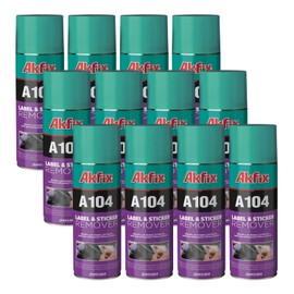 Akfix A104 Sticker Remover Spray - Cleaning Labels on Wood, Glass & Plastic - Safe Decal Remover for Tape, Residue, Gum and Stain Marker, Glue Eraser with Citrus Oil Spray | 6.7 Oz. 12 Pack