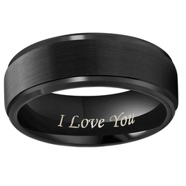 CROWNAL 5mm 8mm Black Tungsten Couple Wedding Bands Rings Men Women Step Down Beveled Edges Matte Brushed Finish Engraved I Love You Size 3.5 To 17 (8mm,12.5)