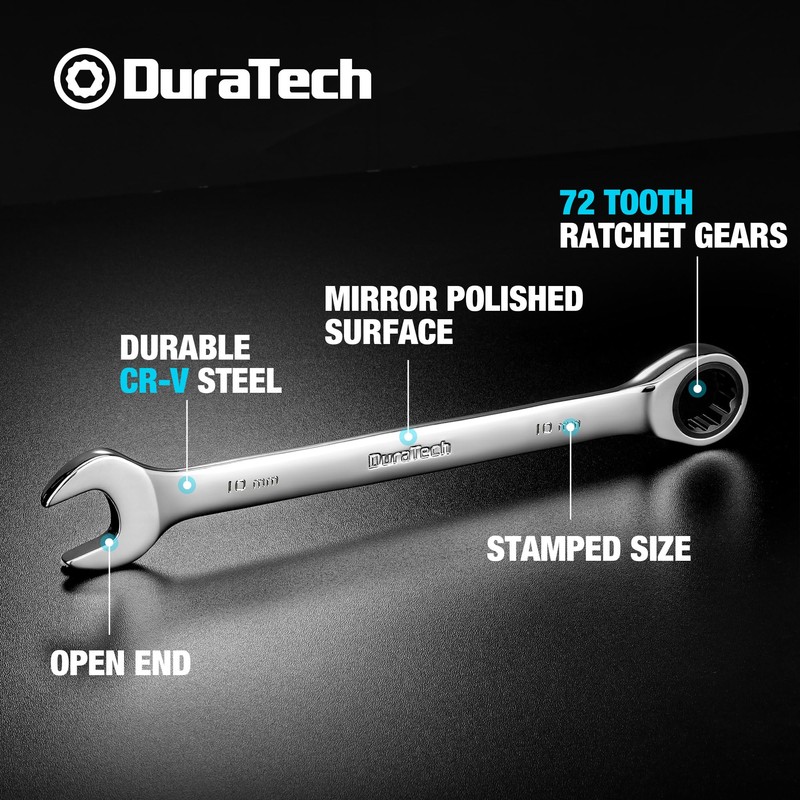 DURATECH 10mm Ratcheting Combination Wrench, Metric, 72-Tooth, 12-Point, CR-V Constructed