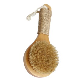 Mikinona 1pc Bath Brush Flexible Elastic Bristles Shower Exfoliating Brush 20cm Short Handle Natural Bamboo for Body Cleaning Massage