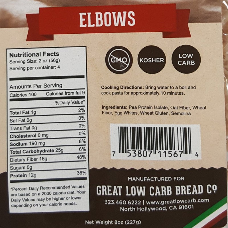 Low Carb Pasta, Great Low Carb Bread Company, 8 oz.