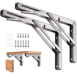 Folding Shelf Brackets 12 inch 2 Pcs Max. Load 220lb - Heavy Duty Stainless Steel DIY Wall Mounted Collapsible Shelf Bracket, Space Saving for Garage Workstation, Stuff Supports, Table, Workbench