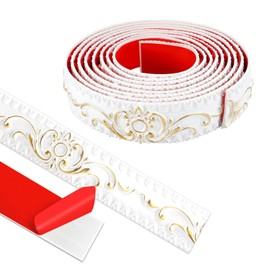 300cm*3.6cm Peel and Stick Wall Molding, Self-Adhesive Trim Molding, 3D Wall Trim for Mirror Edge, Furniture, Door Frame, Ceiling, Home Decoration(White with Gold)