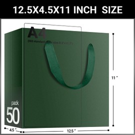 EUSOAR Paper Gift Bags with Handles, 50pcs 12.5"x4.5"x11" Green Kraft Gift Wrap Bags, Merchandise Retail Paper Shopping Wrapping Bags for Business, Craft Grocery, Boutique, Party Favor, Wedding