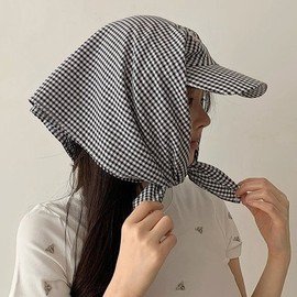 햇빛 완벽차단 체크무늬 레트로 코튼 헤드 스카프 썬캡 스카프 모자 Perfect Sunblock Checkered Retro Cotton Head Scarf Sun Cap Scarf Hat