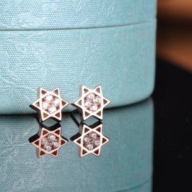 Yumilok Jewelry 925 Sterling Silver Cubic Zirconia Rose Gold Plated Hollow Jewish Star Stud Hypoallergenic Earring for Women/Ladies/Girls