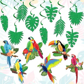 Tropical Birds Honeycomb Paper Cutouts Parrot Honeycomb Palm Leaves Banner Hawaiian Beach Luau Party Hanging Decorations Tiki Bar Supplies