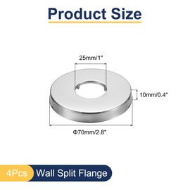 sourcing map 4pcs Shower Arm Flange 70mm/2.8" OD Escutcheon Plate Stainless Steel Round Plumbing Cover Plates for 25mm/1" Dia Water Pipe Faucet Decoration, Silver Tone