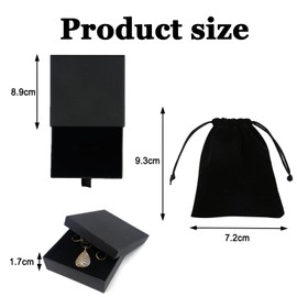 Jewelry Gift Box with Velvet Bag,Drawers Jewellery Case with Portable Travel,Lidded Square Portable Jewellery Box Portable Square Pendent Storage for Necklace Bracelet Earring-Black/8.9x8.9x1.5cm