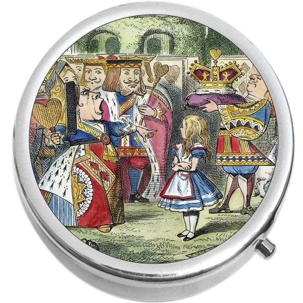 Alice in Wonderland and Queen of Hearts Medicine Pill Box - Portable Pillbox case fits in Purse or Pocket
