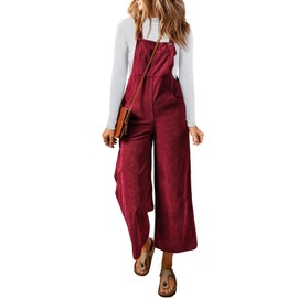 Happy Sailed Jumpers for Women Winter Fall Sleeveless Jumpsuits Wide Leg Long Pants Rompers Corduroy Overalls Fashion 2025 Red Medium