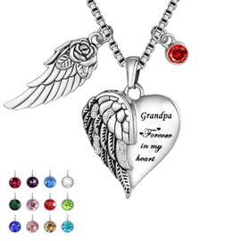 Forever in my heart with 12 Birthstones Cremation Jewelry Keepsake Memorial Urn Necklace, Metal