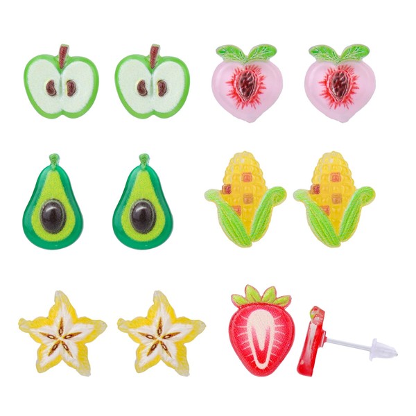 Mikovivi 6 Pairs Fruit Earrings Studs, Adorable Plastic Earrings for
