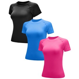 RUNNING GIRL Seamless Workout Shirts for Women Dry-Fit Short Sleeve T-Shirts Crew Neck Stretch Yoga Tops Athletic Shirts