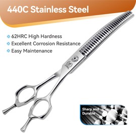 Fenice Peak 7.0 Curved Thinning Traceless Dog Grooming Scissors Japanese 440C Stainless Steel with Bearing Screws Smooth Cutting and Durable