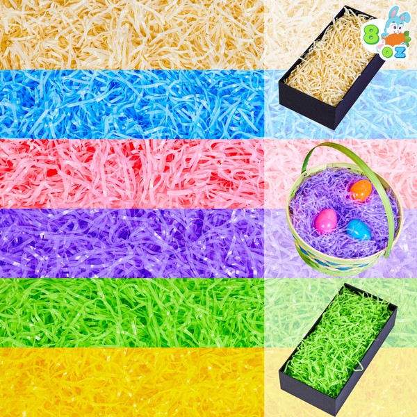 JOYIN 8 Oz Easter Plastic Grass in 6 Colors Shred