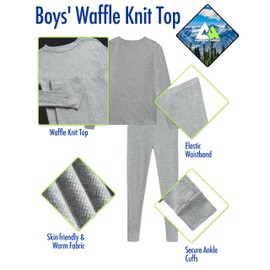 Arctic Hero Boys Thermal Underwear Set - 4 Piece Crewneck Waffle Knit Thermal Shirt Top and Long Johns for Kids (2T-18), Size 8-10, Grey/Royal