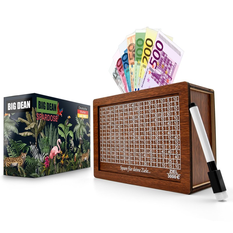 BigDean Wooden Money Box with Target 3000€ - Money Box