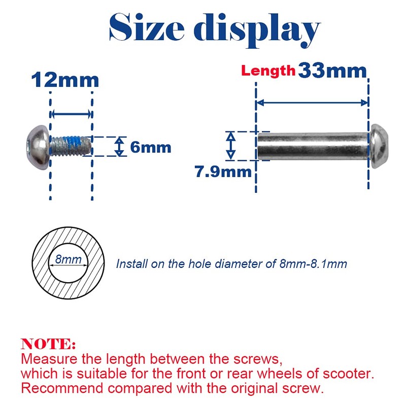 OTFAITP M8 x 33 mm Screws for 2-3-4-Wheel Kid Scoote