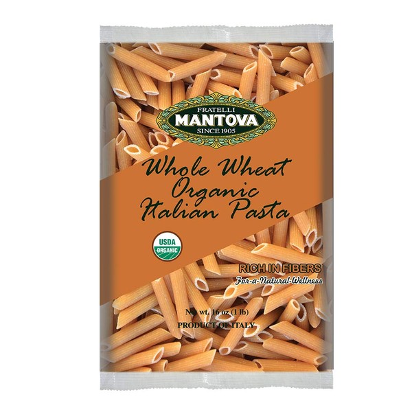 Mantova Italian Organic Whole Wheat Penne Rigate Pasta - 100% Durum Semolina Organic Penne - 16 Oz (Pack Of 6) - Product Of Italy
