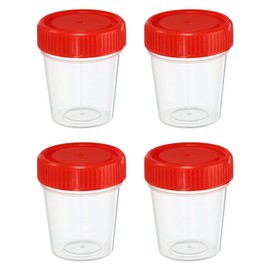 PATIKIL 50ml Measuring Cups Lid Container Measuring Cups 4pcs Leakproof Screw Cap for Laboratory Kitchen Red