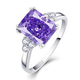 Yaresul Radiant Cut Amethyst Ring for Women 925 Sterling Silver Amethyst Engagement Ring Women Purple Ring February Birthstone Ring Wedding Promise Ring Valentine Anniversary Size 8