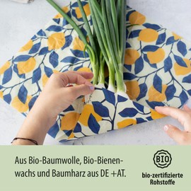 little bee fresh Organic Beeswax Cloths Starter Set from Germany - Wax Paper for Food - Natural & Plastic-Free Fresh - Handmade Oilcloth Made from Organic Raw Materials S/M/L (Amalfi)