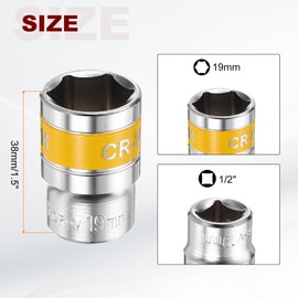 HARFINGTON 2pcs 1/2" Drive 6 Points Socket 19mm Metric Shallow Impact Socket CR-V Steel Flip Socket Spindle Axle Nut Impact Socket for Home Auto Hex Nuts Bolts Repair, Silver Yellow