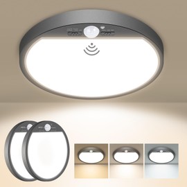slochi Pack of 2 LED Ceiling Light with Motion Sensor Indoor 15 W 1500 LM Ceiling Light with Motion Sensor 3000 K / 4000 K / 6500 K 18 cm Round Sensor Light for Hallway Stairs Kitchen Balcony Garage