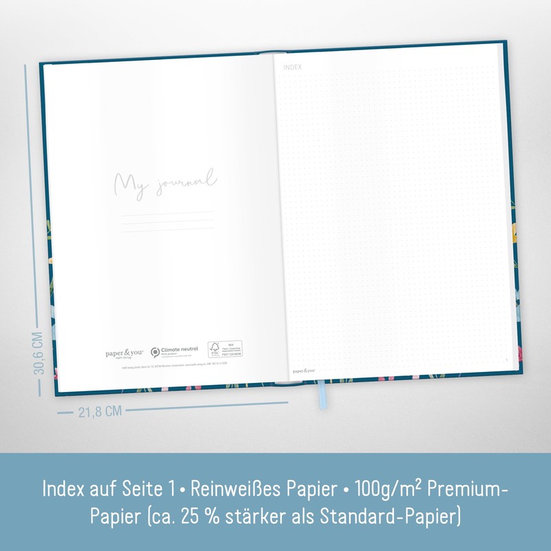 paper&you® Bullet Journal Dotted A4+ with Elastic Band "Happy Flower"