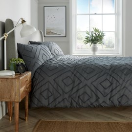 Olivia Rocco Como Duvet Cover Set Luxury Tufted Easy Care Bedding Quilt Cover Sets With Pillowcases, King Grey