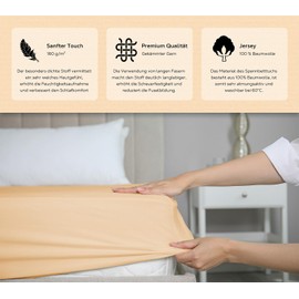 BEAUTEX Set of 2 Fitted Sheets Cotton Premium Jersey Fabric 160 g/m², Choice of Size and Colour (2 Pieces 90 x 200 x 30 cm, Apricot)