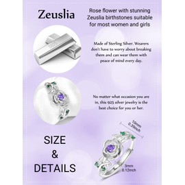 Rose Rings for Women Sterling Silver Adjustable February Birthstone Amethyst Ring Anniversary Valentines Day Mothers Day Jewellery Gifts