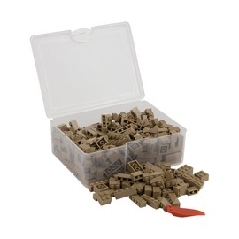 Q-BRICKS Classic Building Blocks Box | Pack of 300 Basic Building Blocks in 5 Shapes | Colour: Grey Beige | Packed in a Reusable Box | 100% Compatible | Made in the EU