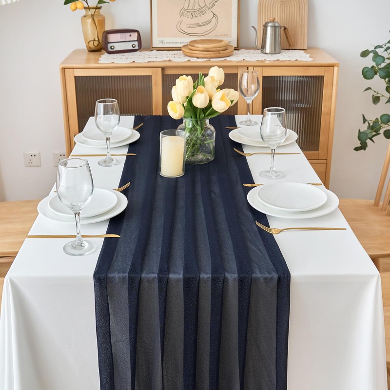 DecorMommt Table Runner Navy Blue Wedding Table Runner Chiffon Decorative