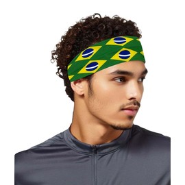 Brazil Headband for Man Woman,Brazilian Flag Non Slip Elastic Soft Head Band Bandana for Sport Travel Running Working Out