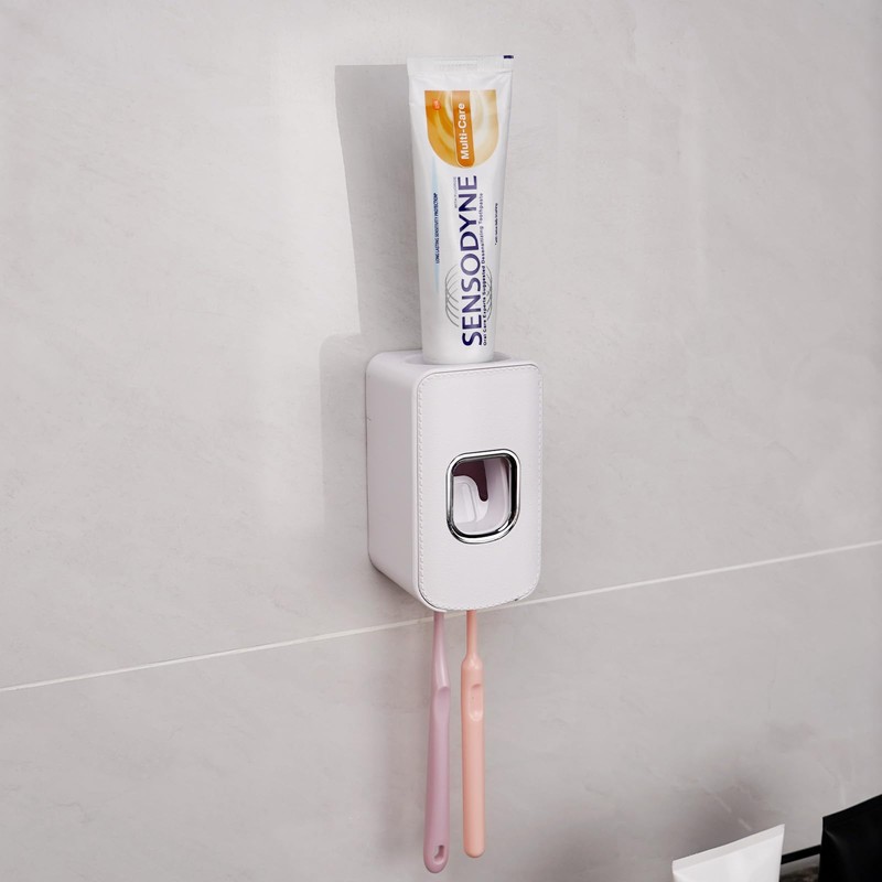 2 Slot Plastic Toothbrush Holder and Toothpaste Dispenser Wall Mounted,