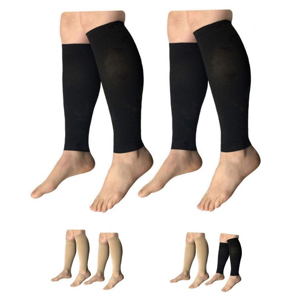HealthyNees Shin 15-20 mmHg Med Compression Circulation Wide Leg Big Calf Sleeve (Black Combo, L/XL)