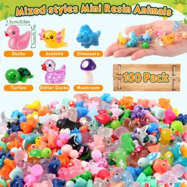 Barydat 100 Pcs Mini Resin Animals Figures Small Variety Animals to Hide Tiny Duck Axolotl Dinosaur Turtle Mushroom Figures for Christmas Easter Gifts Landscape Game Garden Decorations Garden Crafts