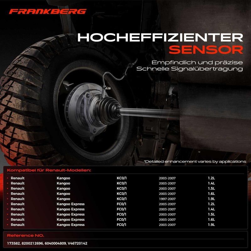 Frankberg 1x ABS Sensor Rear Right Compatible with Kangoo KC0/1