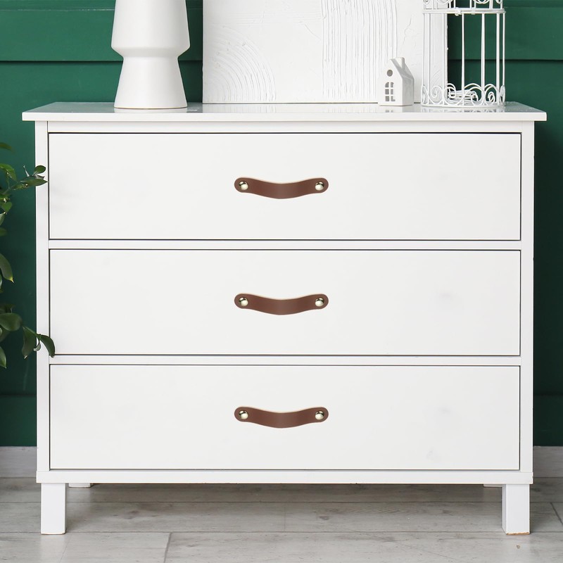 PATIKIL Leather Drawer Pulls, 4 Pcs Leather Handle Double Hole