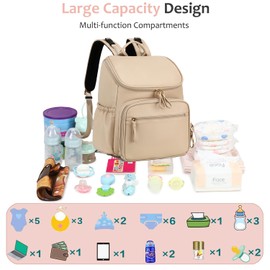 LORADI Faux Leather Diaper Bag Backpack with Storller Clips, Water-Resistant, Anti-Theft Pocket, Beige