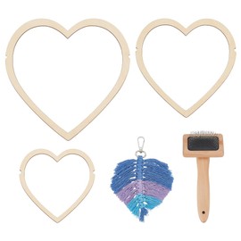 BENECREAT 4Pcs Macrame Supplies Set, Wooden Macrame Leaf Template, 3Pcs Cutting Molds and 1Pcs Stainless Steel Comb for Making Macrame Feather Tassel, Heart