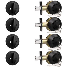 Probrico 4 Pack Black Single Cylinder Deadbolt Lock Set, Keyed One Side Door Lock for Exterior and Interior Door, All Keyed Alike