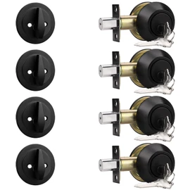 Probrico 4 Pack Black Single Cylinder Deadbolt Lock Set, Keyed One Side Door Lock for Exterior and Interior Door, All Keyed Alike