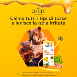 Zarbee's Sciroppo Tosse & Gola, Sciroppo tosse adulti e bambini a partire dai 2 anni con miele puro, Sedativo tosse secca e grassa, Calma il mal di gola e protegge gola irritata, 150 ml