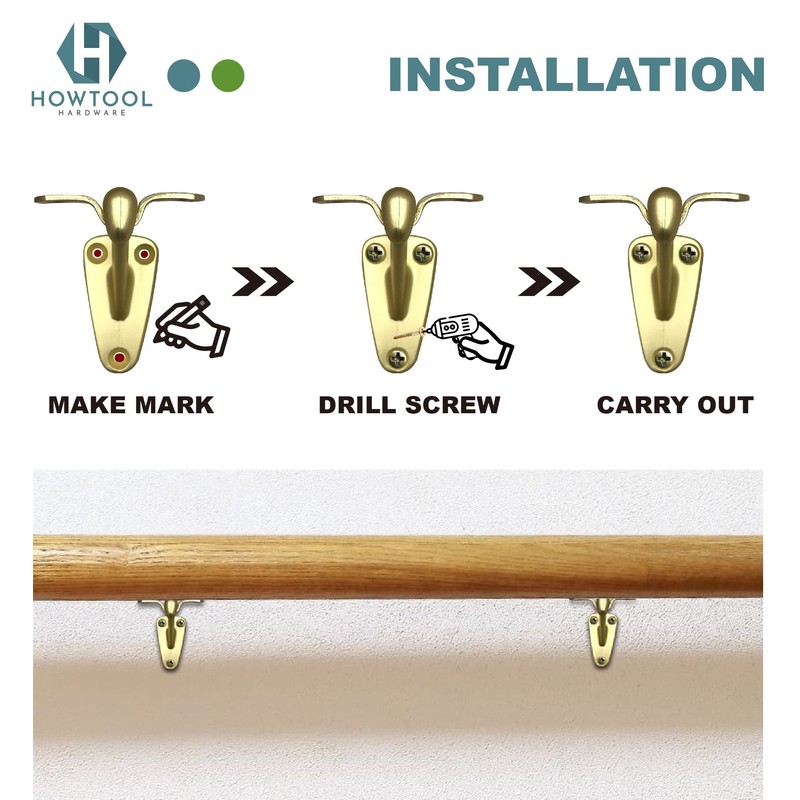 Handrail Bracket Extended Neck Design Brass, 2 Pack | HOWTOOL